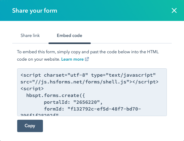 hubspot form embed code